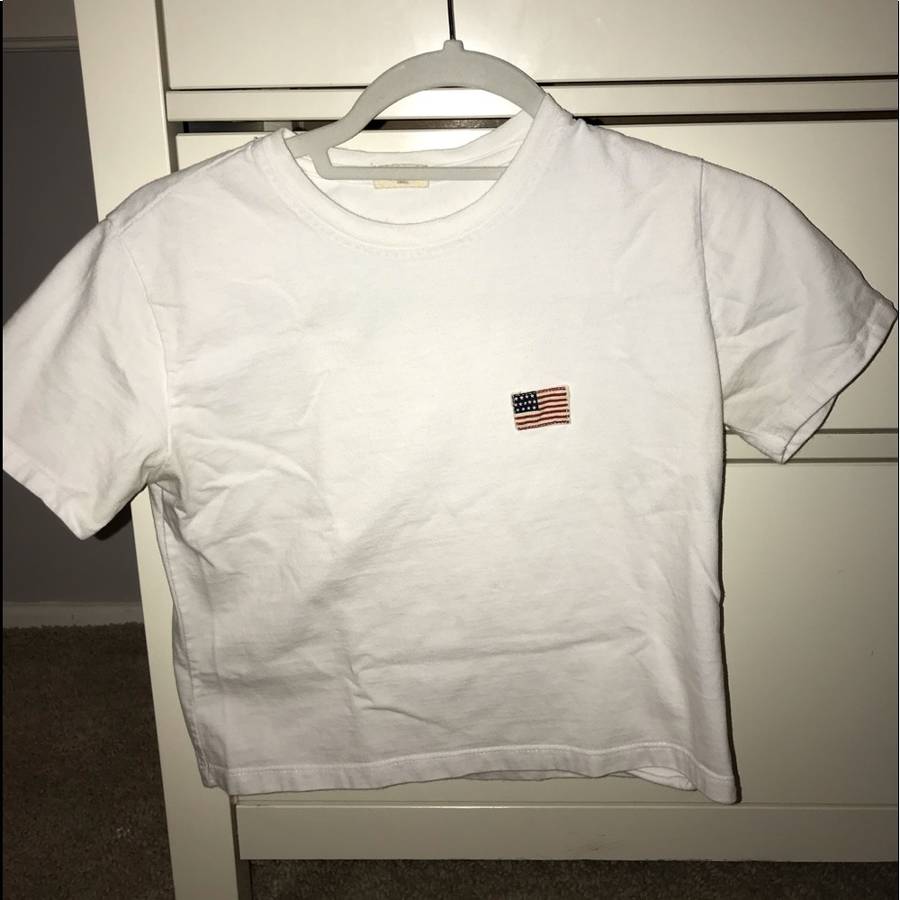 White brandy shirt with American flag embroidery